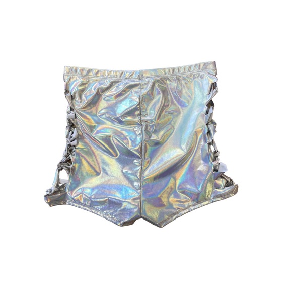 Women's Metallic Silver Festival Rave Shorts - Picture 2 of 2